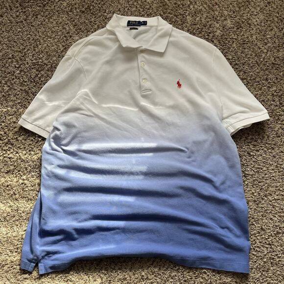 VTG Polo Ralph Lauren Polo Two Tone Shirt Mens XL Blue Classic Slim Fit. - Picture 1 of 7